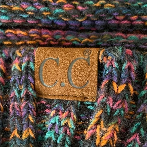 C.C Multicolored Pink Purple Teal Textured Winter Whimsical Bohemian Beanie Hat - Picture 13 of 15